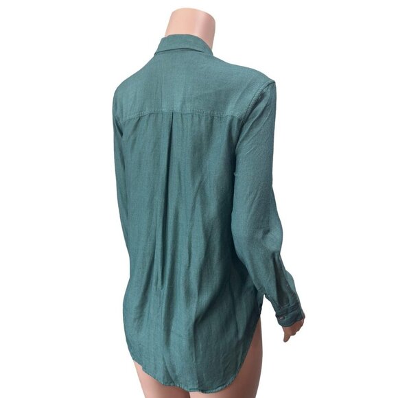 Eddie Bauer Women Petite PM Button Up Shirt Top Green Shaped Fit Business Casual - Picture 6 of 11